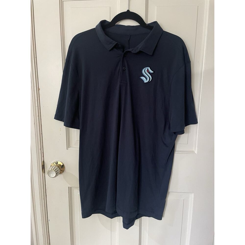 Lululemon men’s Kraken navy Polo Golf Casual Logo Performance Fabric XL